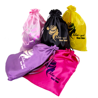 Tas Kemasan Wig Mewah Custom Logo Leeons, Kantong Tali Serut, Tas Satin Sutra untuk Ekstensi Rambut, Bundel Rambut, Grosir