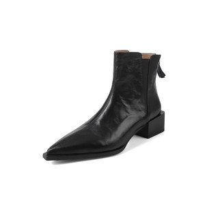 Botas Clásicas de Tobillo de Alta Calidad con Tacón Cuadrado, Parte Superior de Cuero Genuino, Botas de Ocio Femeninas de Moda Retro - Product Image 1