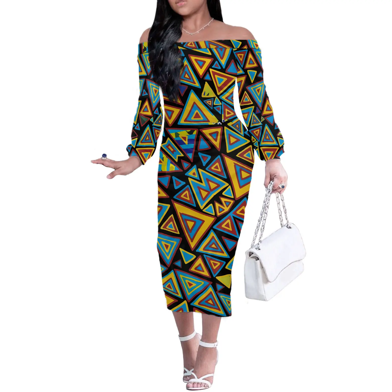 2021 africano di Arte Mezza Spalla Abiti Triangolo Modello di Cucitura del Vestito Da Disegno di Prezzi di Fabbrica di Primavera Elegante Oversize Data Vestito