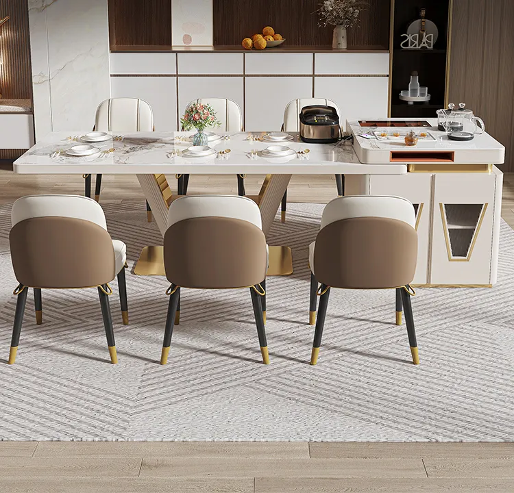 Mesa de isla ligera de lujo mesa de comedor minimalista moderna integrada mesa de plato de piedra rectangular de estilo crema