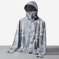 Blouson Bomber Homme Léger en Soie Glacée Camouflage Coupe Slim à Capuche Zippé Protection UV Sportif pour Activités de Plein Air et Randonnée