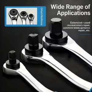 Clé à cliquet, jeu de clés hexagonales métriques, acier au chrome-vanadium chromé, outil de bricolage, double face, réglable - Product Image 3