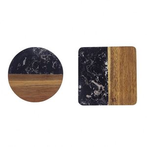 WSY810 Coffee <b>Table</b> Desk Acacia <b>White</b> Black Marble Wood <b>Round</b> Square Wooden Coaster for Drinks With Holder - Product Image 6