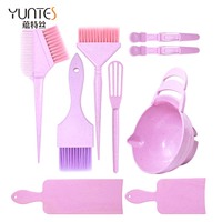 Ensemble d'outils professionnels de coiffure de salon de haute qualité avec logo personnalisé, rose, 9 pièces, en nylon et plastique durable, comprenant des brosses et un bol pour la coloration des cheveux