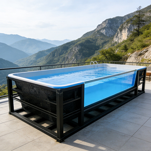 Piscina moderna de fibra de vidrio sobre suelo con lateral transparente para patio pequeño, spa de agua fría y caliente, piscina exterior. - Product Image 4