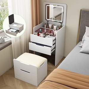 <span class=keywords><strong>Mini</strong></span> tocador 2024 con espejo, juego de tocador de maquillaje multifuncional con luces, tocador de mesita de noche - Product Image 1