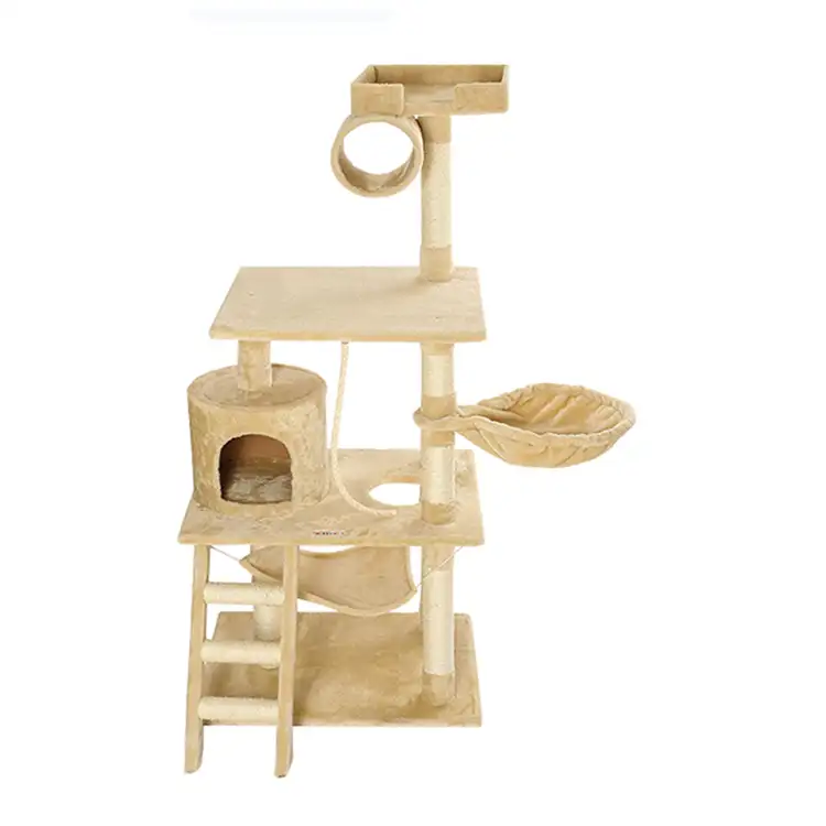 Bege 4 níveis xxl árvore de gato, escalada arranhão sisal luxo grande gato risco de árvore de gato casa de madeira