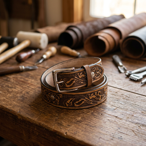 Cinturón de Cuero Hecho a Mano, Material Ecológico de Piel de Vaca, Logotipo Personalizado, Hebilla Sólida, 38 cm de Ancho, Alta Resistencia, para Fiestas - Product Image 1