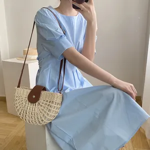 Stock Bags Lady Fashion Beach Straw Purses Bag Wholesale Handmade Straw Crossbody Bags With Hasp Closure Design