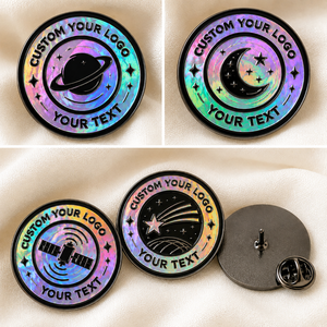 Ensemble de broches rondes personnalisées en nickel noir holographique Cosmic Prism - Product Image 3