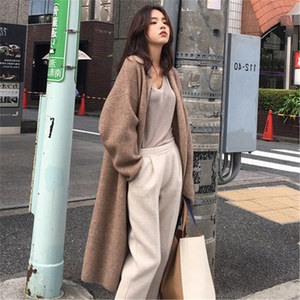 Tendance vente en gros hiver Style coréen Baggy ouvert avant Cardigan lâche tricoté manches chauve-souris long pull en cachemire manteau pour les femmes - Product Image 2
