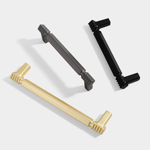 Poignée de porte et bouton de tiroir en métal carré moderne en forme de T, couleur or et noyer noir, pour cuisine et armoire - Product Image 1