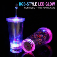Gobelet en plastique lumineux à LED avec couvercle et paille, sans BPA, double paroi, 16 oz