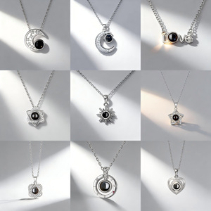 Collier de projection <span class=keywords><strong>photo</strong></span> personnalisé <span class=keywords><strong>sur</strong></span> chaîne en acier inoxydable, pendentif cœur et fleur avec image DIY pour couples et familles - Product Image 3