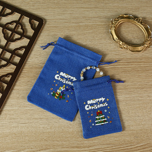 Pochette en chanvre de qualité supérieure, réutilisable, personnalisable par sublimation, pour emballage de bijoux, sac cadeau de Noël en jute avec cordon de serrage - Product Image 2