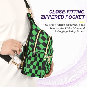 Custom Print Green Checkered Hiking Chest Bag Sports Mini Crossbody <b>Shoulder</b> Sling Bag Men <b>Shoulder</b> Bag with Adjustable <b>Strap</b> - Product Image 6
