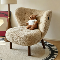 Fauteuil simple Petra, fauteuil d'appoint en tissu imitation laine d'agneau, fauteuil de loisirs vintage français pour salon, balcon et chambre