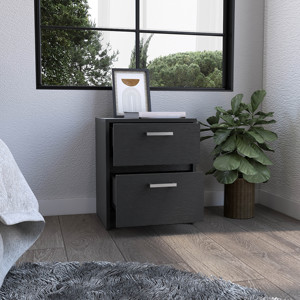 Nightstand 18 H 2 <b>Drawers</b> Metal Handles Black <b>Storage</b> <b>Drawer</b> Bedroom Furniture - Product Image 2