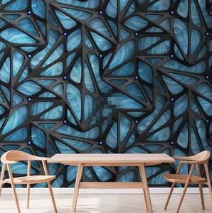 Blue Wood Oak Background <strong>Wallpaper</strong> 3D Black Metal <strong>Checkered</strong> Mural - Product Image 2