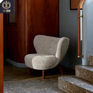 Gamba in legno <span class=keywords><strong>piccola</strong></span> <span class=keywords><strong>Petra</strong></span> Lounge bianco Boucle soffice accento sedia moderna <span class=keywords><strong>piccola</strong></span> orsacchiotto bouclé tessuto Amr sedia - Product Image 3