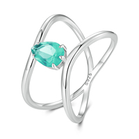 NOUVEAU Anneau croix double couche en argent sterling 925 avec verre vert clair, ligne géométrique, plaqué platine, bijoux pour femmes BSR418