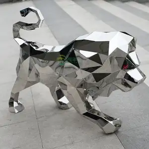 Customized Modern Outdoor Garden Hotel Animal Art Decoration Abstract Geometric Lion Stainless Steel Sculpture