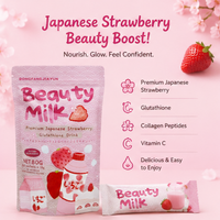 Poudre de boisson beauté au lait de fraise japonaise Gluta, emballage personnalisé, 10 sachets, éclaircissant pour la peau, anti-rides, complément beauté