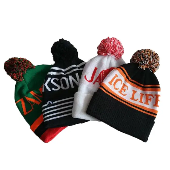 Оптовая продажа, модная 100% акриловая спортивная шапка с помпоном для взрослых, вязаная зимняя шапка с вышивкой от производителя, шапка с помпоном с логотипом