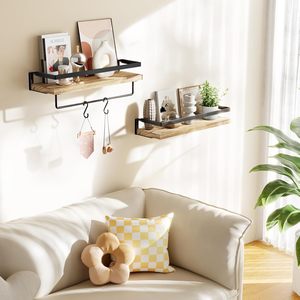 Bathroom Shelf Wall Mounted Double Layer Wood And Metal Storage Rack With Towel Bar For Bathroom And Kitchen - Product Image 4