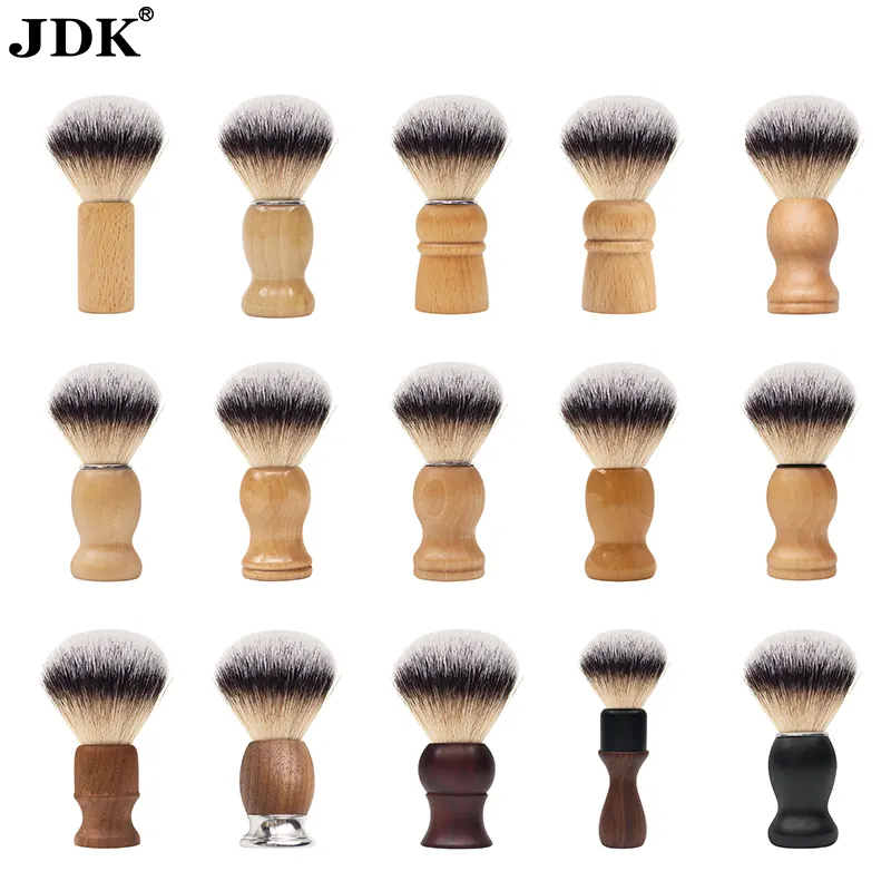 JDK Custom Logo Wood Handle Synthetic Nylon Hair Shaving Brush