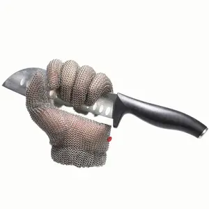 Schnitt fester Stahlgitter handschuh mit Feder riemen für Butcher Working Hand Safety