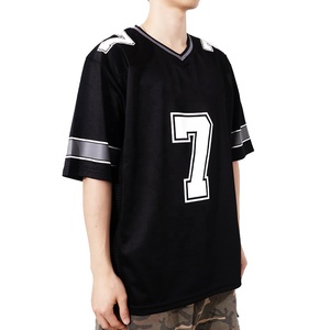 <span class=keywords><strong>Maillot</strong></span> de <span class=keywords><strong>football</strong></span> américain respirant en maille à col en V pour homme, logo personnalisé, coupe ample, séchage rapide, haut athlétique à manches courtes - Product Image 4