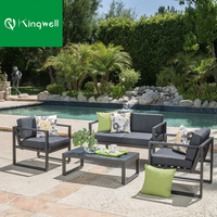 Ensemble de meubles de jardin en aluminium de luxe avec table basse, 4 places, design moderne, résistant aux intempéries