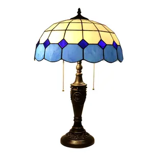 LongHuiJing Glasmalerei Tisch lampen Tiffany Schreibtisch Licht Wohnzimmer Schlafzimmer Nachttisch lampe Tiffany Lighting Blue Grid