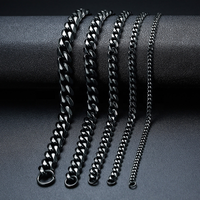 Chaîne cubaine 3mm 5mm 7mm plaquée or en acier inoxydable noir, longueur personnalisée, unisexe, style Hip Hop Punk, collier d'anniversaire