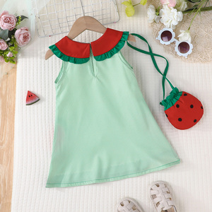 ชุดเดรสลำลองคอปกตุ๊กตาน่ารักสำหรับเด็กผู้หญิงพร้อมลายแตงโม ชุดเดรสแฟชั่นสำหรับเด็กพร้อมกระเป๋าสำหรับเด็กทารก - Product Image 2
