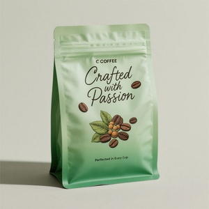 Sachet de café personnalisé en aluminium imprimé avec fermeture à glissière, fond plat, valve d'air, pochette d'emballage de café haute barrière en PE blanc - Product Image 3