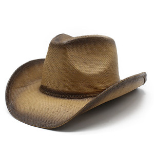 <span class=keywords><strong>Chapeau</strong></span> de cowboy occidental en paille peint à la main avec dégradé de couleurs, unisexe, à large bord, protection solaire, pour la plage, les voyages, l'extérieur, style vintage - Product Image 2