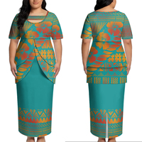 Robe Puletasi Hawaïenne de Luxe Grande Taille 8XL, Ensemble Deux Pièces Haut et Jupe à Col Rond, Motif Tribal Polynésien, Qualité Supérieure