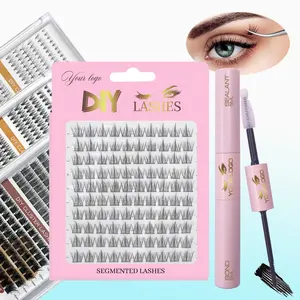 Custom Vegan Bond Sealant Big Tray Thin Band Pre cut Silk Heat Bonded Cluster lash Extensions Segmented DIY Lashes