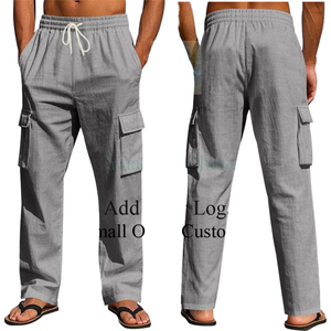 Pantalones de Lona de Algodón para Hombre de Alta Calidad al por Mayor, Estilo Vintage, Cierre con Cordón en la Cintura, Múltiples Bolsillos, Ropa de Trabajo Holgada - Product Image 1