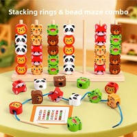 Juguetes Educativos Personalizados para el Desarrollo de la Motricidad Fina, Bloques de Madera Apilables de Colores, Juego de Enhebrar Cuentas para Niños Pequeños