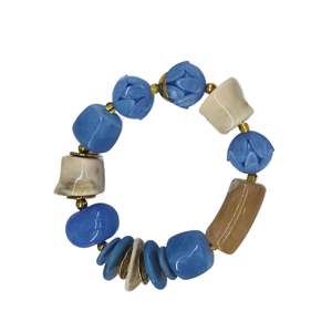 Fashion <b>Beaded</b> <b>Bracelet</b> Blue White Brown Stones PVD <b>Gold</b> Plating 316L Stainless Steel Sustainable Resistant Jewelry - Product Image 1