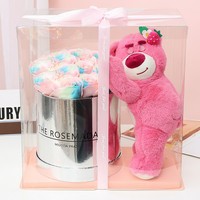 Populaire Mignon Ours en Roses Éternelles Cadeau Ours en Fleurs de Savon Peluche Seau à Étreindre Série Cadeaux Fleurs Artificielles