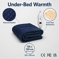 Couverture chauffante électrique matelassée diamant bleu marine sur mesure OEM d'usine 135x120cm avec contrôle numérique et protection contre la surchauffe pour lit