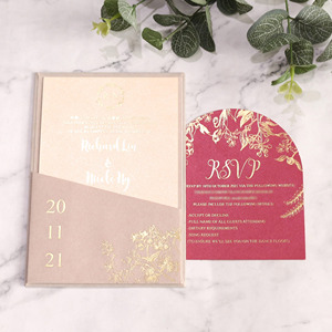 Cá nhân thiết kế DIY Craft màu hồng nhung túi sang trọng vàng lá Dập Cổ Điển hoàn hảo giấy handmade lời mời đám cưới - Product Image 3