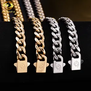 Zuanfa Jewelry Logo Custom High Quality Low Price 8mm Plain 316L Stainless Steel Cuban Link Chain