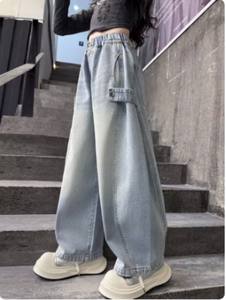 Jeans a gamba larga a vita alta da <span class=keywords><strong>donna</strong></span>, blu chiaro, modello curvo, stile Y2K, vintage, baggy, collezione Primavera 2026 - Product Image 2