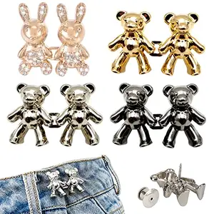 No Sew Fashion Metal Animal Pins Clips Adjustable Detachable Pant Waist Tightener Cute Rabbit Bear Button Pins for Jeans