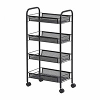 Étagère de rangement métallique portable à quatre niveaux pour la cuisine, avec roulettes silencieuses, freins et système de roues ; mobile sur roulettes
